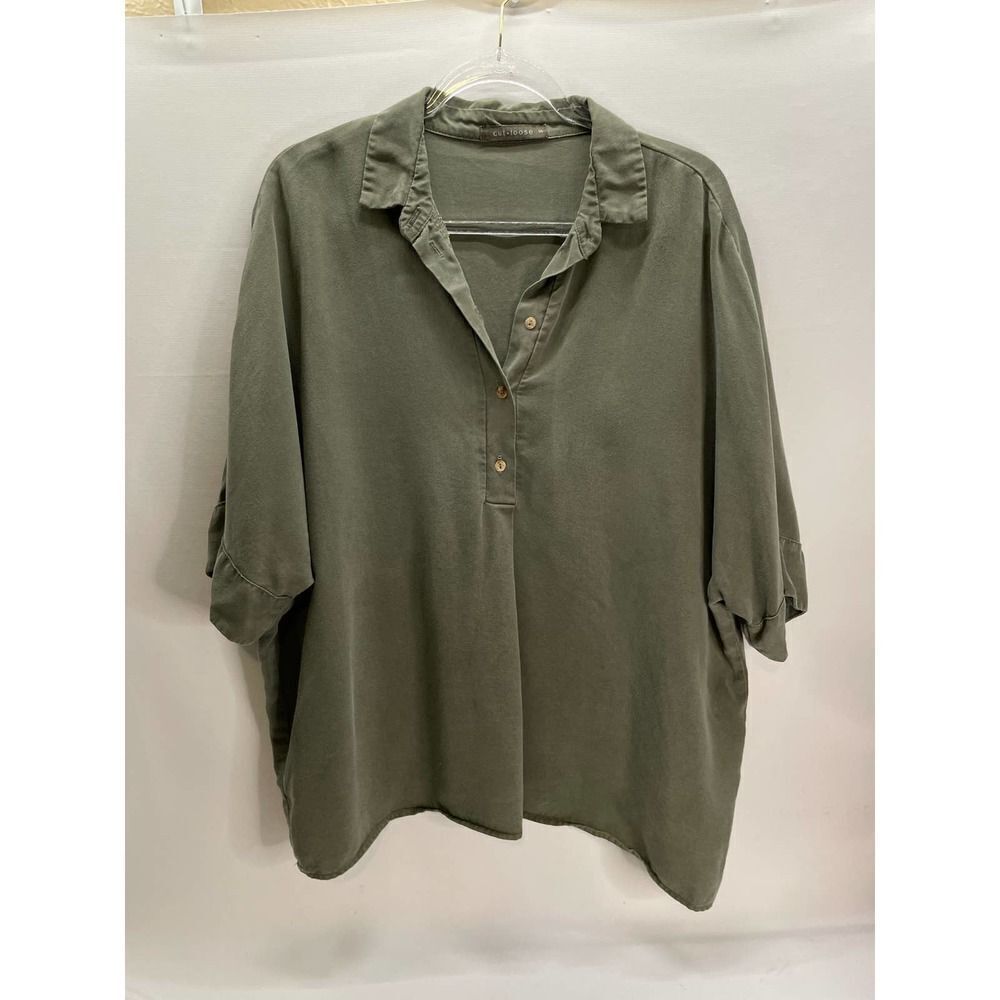 Cut Loose Lagenlook Green Oversized Short Sleeve Pop Over Size Small Loose Fit